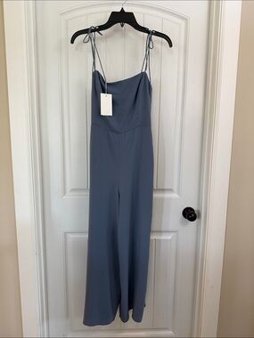 Aritzia Wilfred Slate Blue Spaghetti-Strap Wide-Leg Jumpsuit